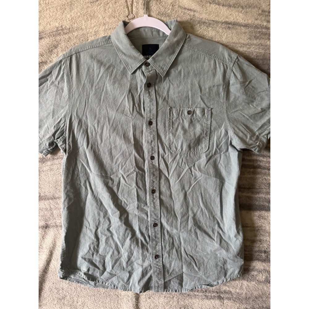 Prana Men light blue Short Sleeve Button Down Shirt Textured M11191528 Size L